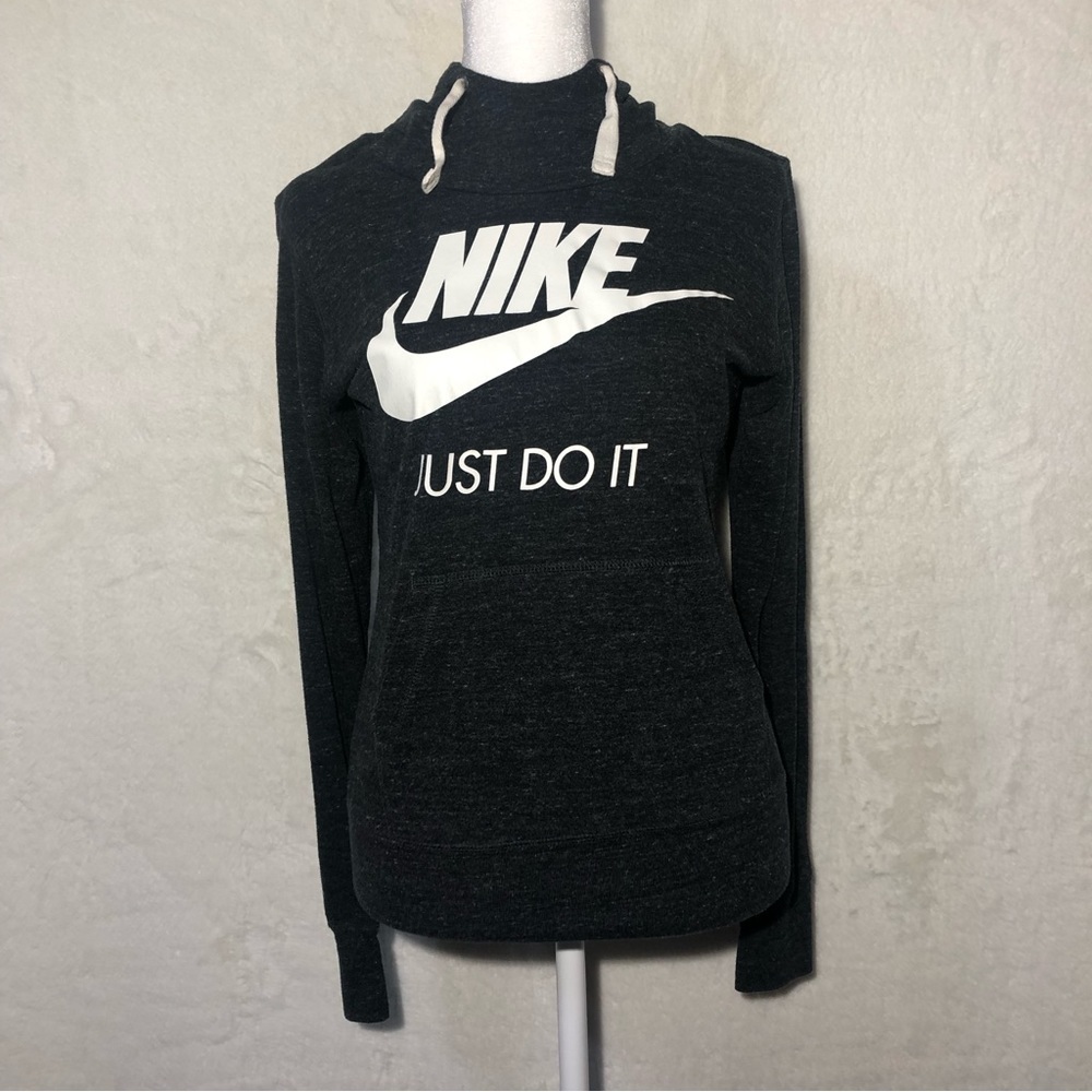 Nike Women’s Dark Gray/Black Logo Just do it. Lightweight Pullover Hoodie Size S